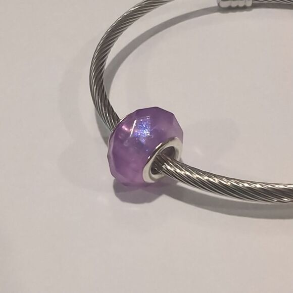 Silver Glittery Purple Charm for Pandora Style Bracelet - Picture 3 of 4
